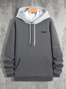 Manfinity Hypemode Men Letter Embroidery Colorblock Drawstring Hoodie Without Shirt - Grey - View 1
