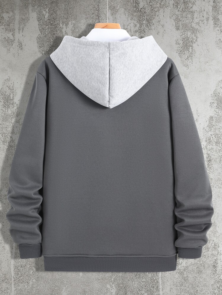 Manfinity Hypemode Men Letter Embroidery Colorblock Drawstring Hoodie Without Shirt - Grey - View 2