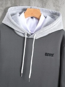 Manfinity Hypemode Men Letter Embroidery Colorblock Drawstring Hoodie Without Shirt - Grey - View 3