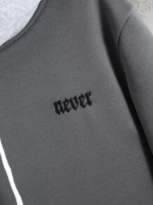 Manfinity Hypemode Men Letter Embroidery Colorblock Drawstring Hoodie Without Shirt - Grey - View 4