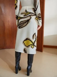 MOTF PREMIUM WOOL-MIX FLORAL KNIT SKIRT - Multicolor - View 3