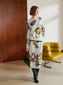 MOTF PREMIUM WOOL-MIX FLORAL KNIT SKIRT - Multicolor - View 8