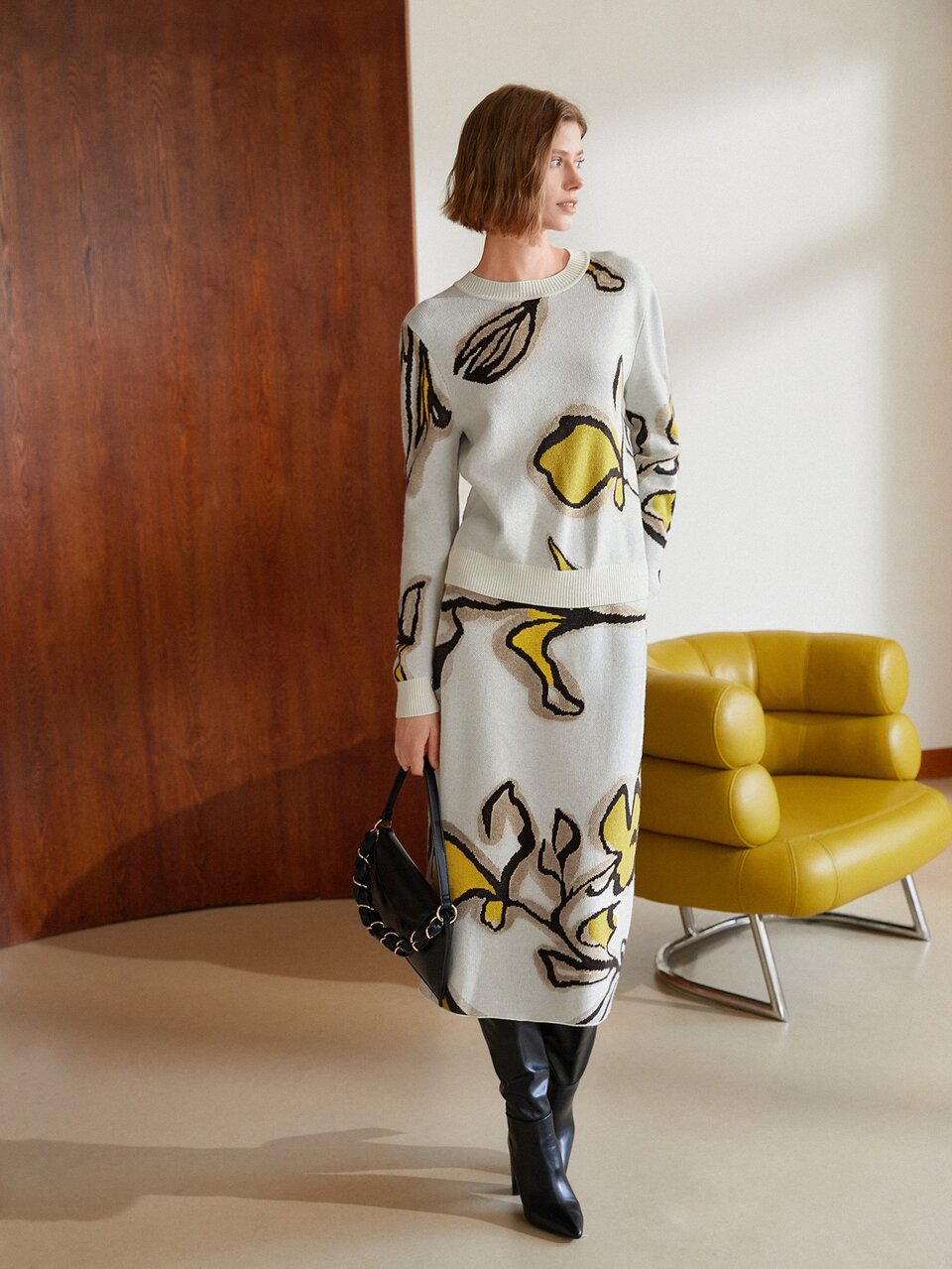 MOTF WOOL-MIX FLORAL KNIT SKIRT