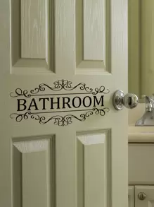 1pc PVC Wall Sticker, Bathroom Letter Print Door Decoration Self-Adhesive Sticker Toilet Sticker,Stickers,Wall Decal, Vinyl Decal For Home Decorations,Spring Decoration Items Refresh Your Home,Rama Decoration Stickers Gifts Birthday Graduation - Black - View 4