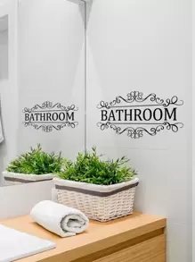 1pc PVC Wall Sticker, Bathroom Letter Print Door Decoration Self-Adhesive Sticker Toilet Sticker,Stickers,Wall Decal, Vinyl Decal For Home Decorations,Spring Decoration Items Refresh Your Home,Rama Decoration Stickers Gifts Birthday Graduation - Black - View 8