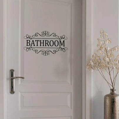 1pc PVC Wall Sticker, Bathroom Letter Print Door Decoration Self-Adhesive Sticker Toilet Sticker,Stickers,Wall Decal, Vinyl Decal For Home Decorations,Spring Decoration Items Refresh Your Home,Rama Decoration Stickers Gifts Birthday Graduation
