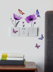 1入組蝴蝶和花卉圖案開關插座牆貼 - 彩色 - 查看 6