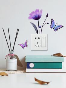 1入組蝴蝶和花卉圖案開關插座牆貼 - 彩色 - 查看 4