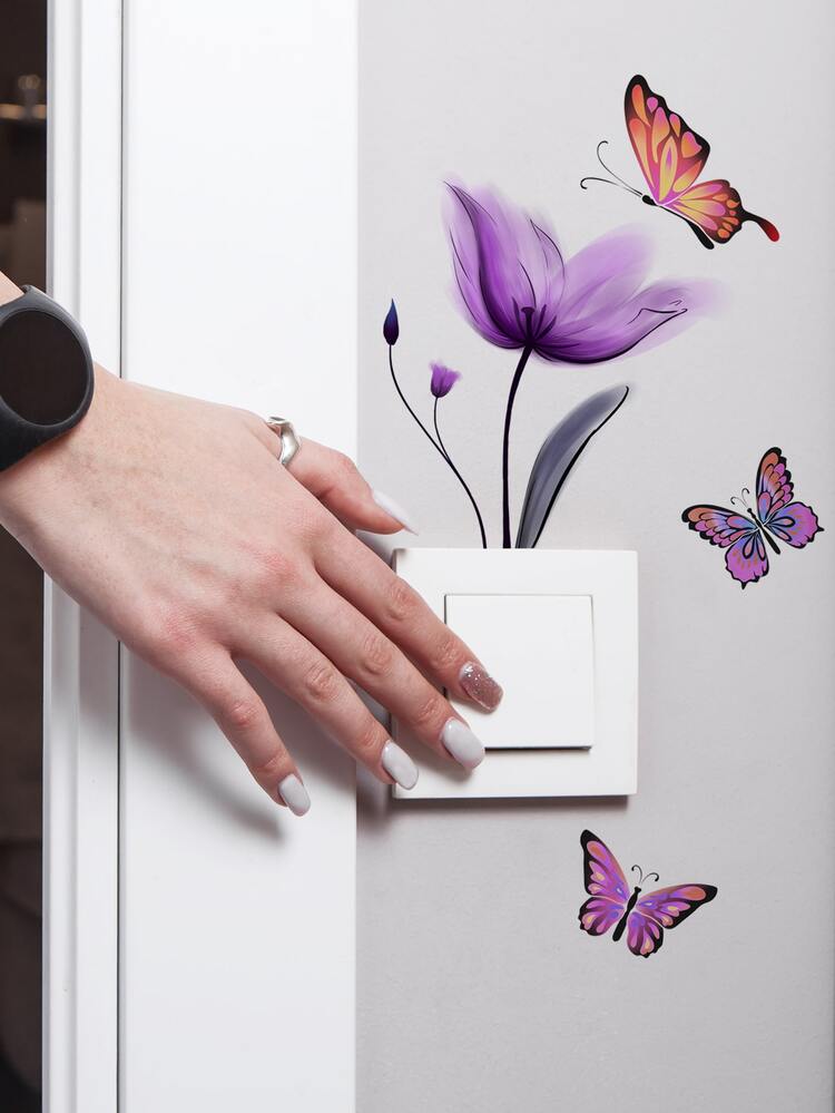 1入組蝴蝶和花卉圖案開關插座牆貼 - 彩色 - 查看 5