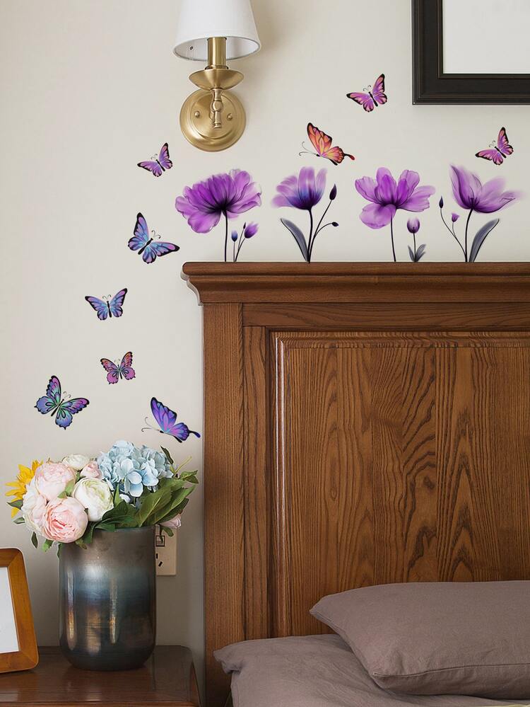 1入組蝴蝶和花卉圖案開關插座牆貼 - 彩色 - 查看 7