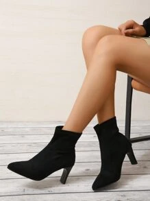 Women's Elegant Black Fashionable Classic Faux Suede Slip-on Booties - Black - View 1