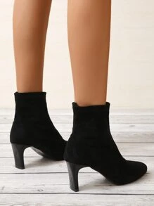 Women's Elegant Black Fashionable Classic Faux Suede Slip-on Booties - Black - View 2