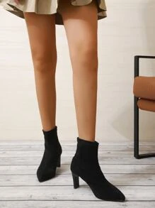 Women's Elegant Black Fashionable Classic Faux Suede Slip-on Booties - Black - View 4