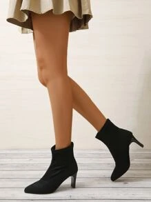 Women's Elegant Black Fashionable Classic Faux Suede Slip-on Booties - Black - View 5