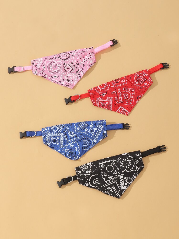 4pcs Floral Pattern Pet Bandana With Tow Buckle - Multicolor - View 2