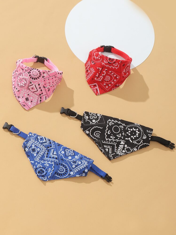 4pcs Floral Pattern Pet Bandana With Tow Buckle - Multicolor - View 6