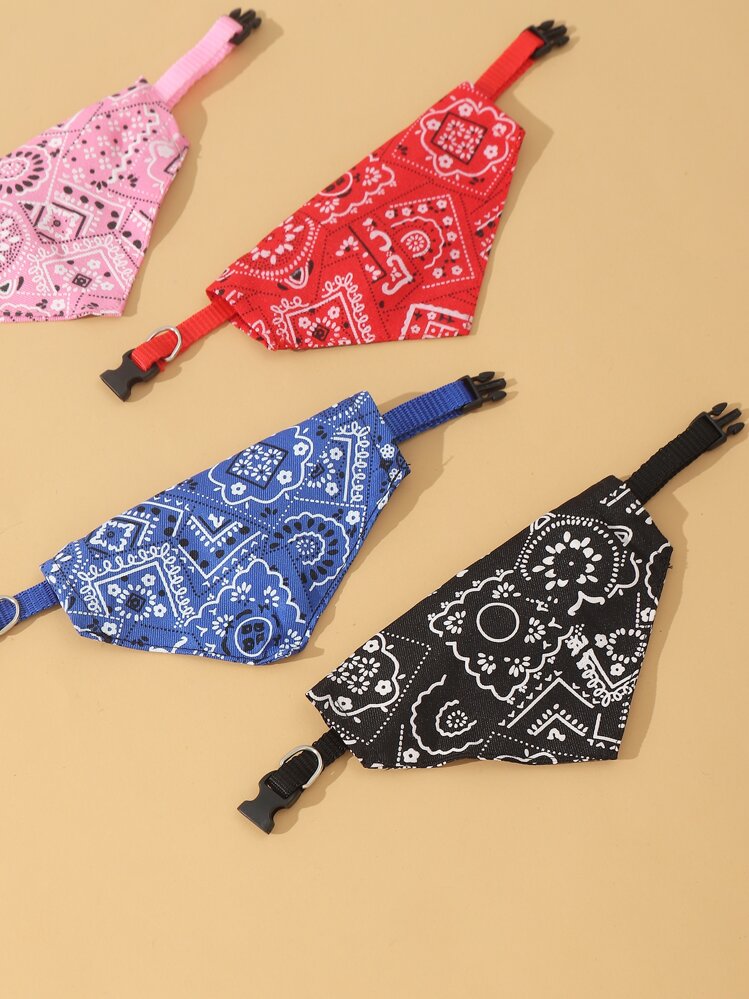 4pcs Floral Pattern Pet Bandana With Tow Buckle - Multicolor - View 7