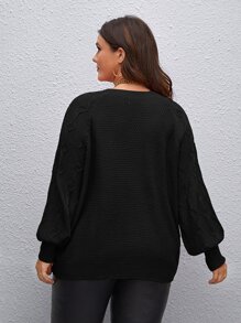 SHEIN LUNE Áo len Plus Size màu trơn Giải trí - màu đen - Xem 2