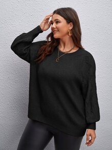SHEIN LUNE Áo len Plus Size màu trơn Giải trí - màu đen - Xem 5
