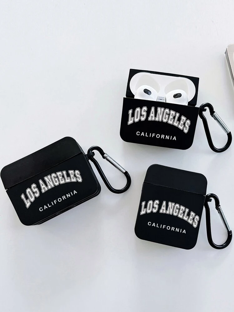 文字グラフィック イヤホンケース - ブラック&ホワイト - 見る 2