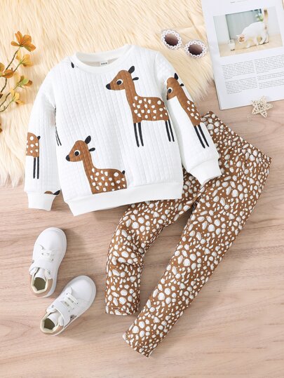 小女童卡通圖案衛衣和褲子