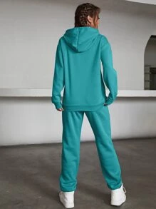 INAWLY Letter Graphic Drawstring Thermal Lined Hoodie & Sweatpants