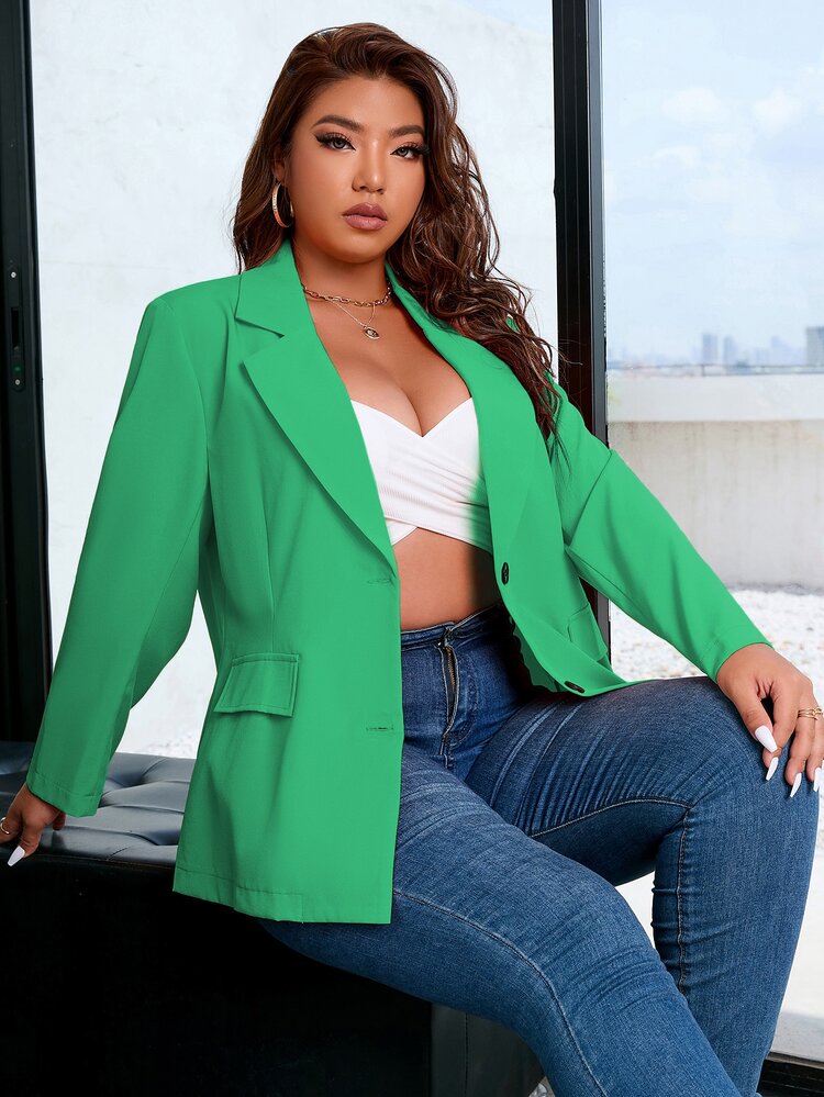 Calvaya 大碼西裝領翻蓋口袋西裝外套 - 綠色 - 查看 6