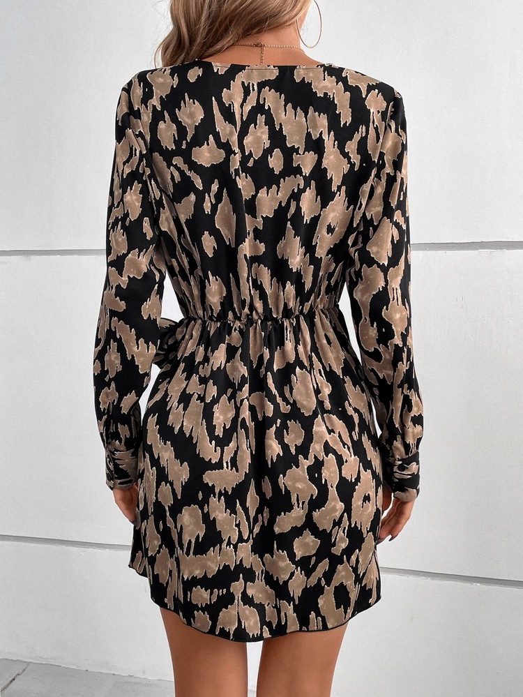 SHEIN LUNE Allover Print Knot Side Wrap Dress - Multicolor - View 2