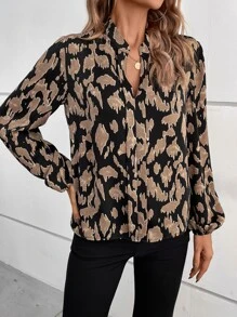 SHEIN Frenchy 滿版印花燈籠袖襯衫 - 彩色 - 查看 4