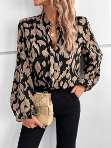 SHEIN Frenchy 滿版印花燈籠袖襯衫 - 彩色 - 查看 5