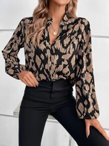 SHEIN Frenchy 滿版印花燈籠袖襯衫 - 彩色 - 查看 6