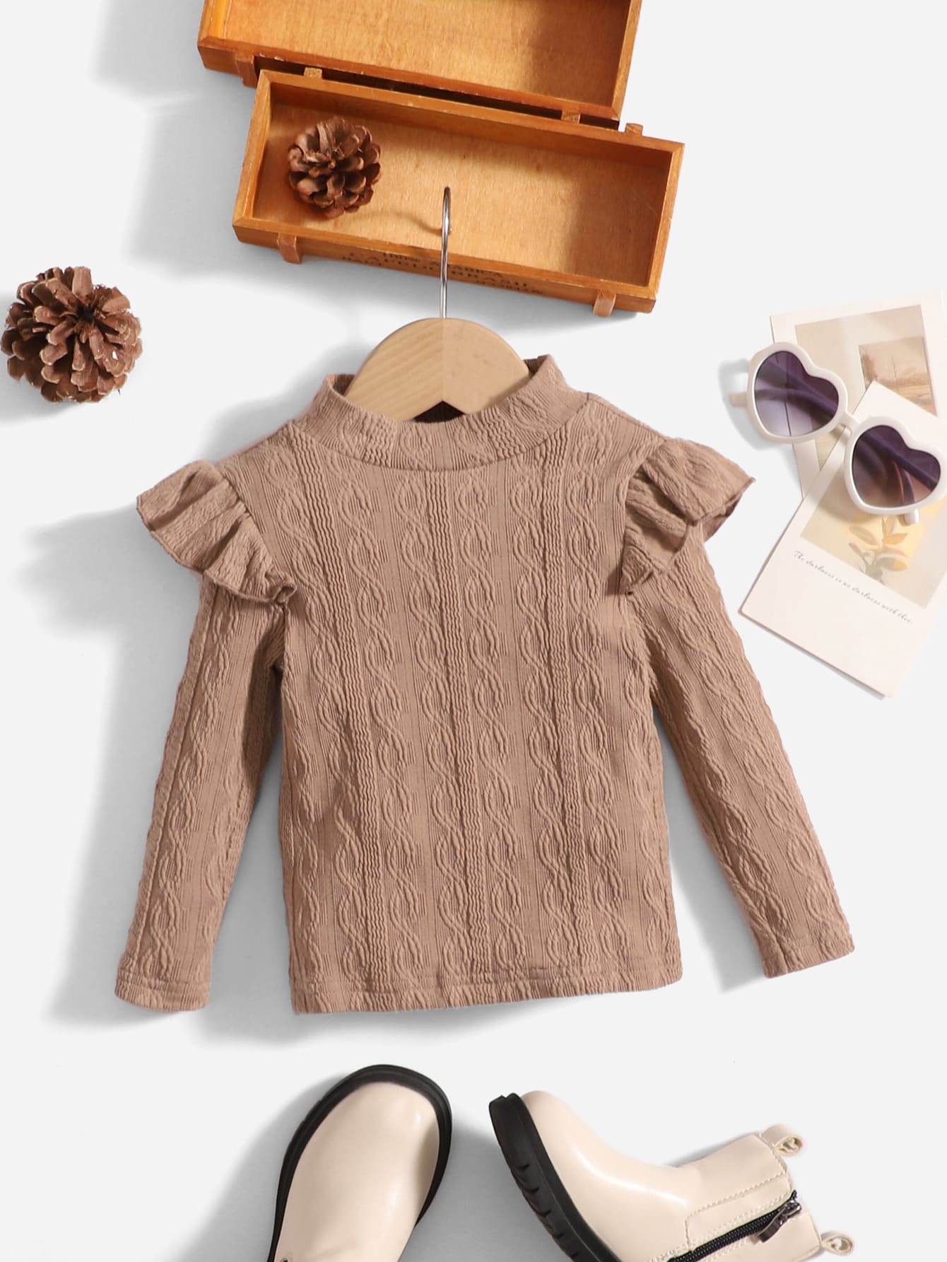 SHEIN Baby Ruffle Trim Mock Neck Tee - Apricot - View 1