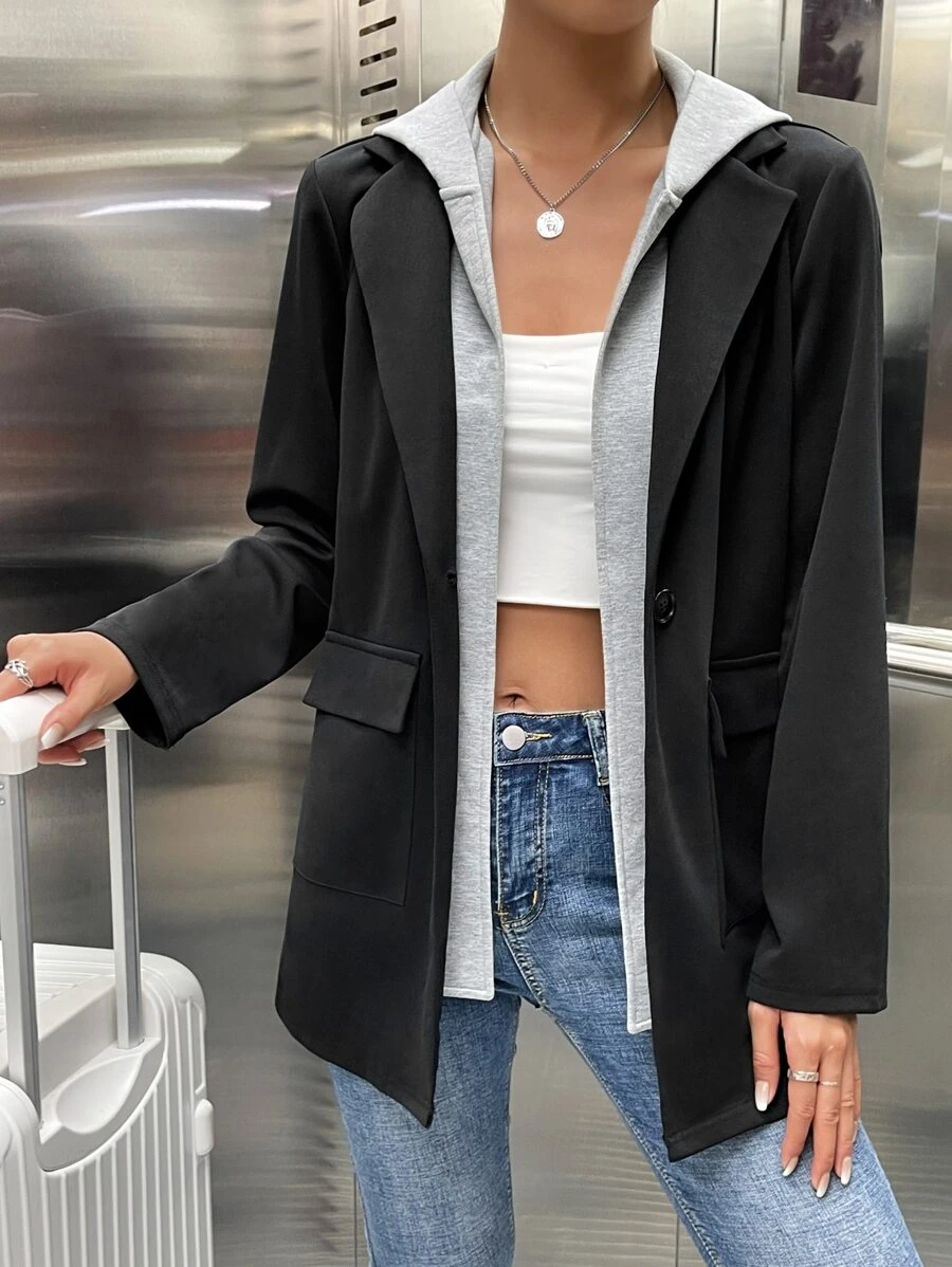 SHEIN Essnce Abrigo con capucha con bolsillo con solapa 2 en 1 - Multicolor - Ver 1