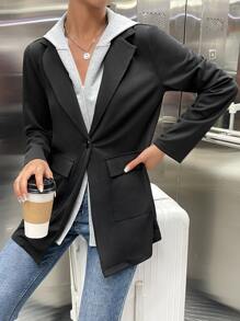 SHEIN Essnce Abrigo con capucha con bolsillo con solapa 2 en 1 - Multicolor - Ver 3