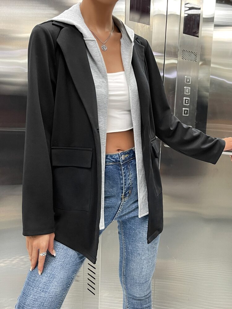 SHEIN Essnce Flap Pocket 2 In 1 Hooded Coat - Multicolor - View 4