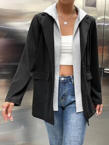 SHEIN Essnce Abrigo con capucha con bolsillo con solapa 2 en 1 - Multicolor - Ver 5