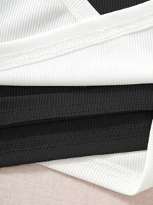 SHEIN Unity Áo hai dây Gân đan Khối Màu Giải trí - Đen và trắng - Xem 3