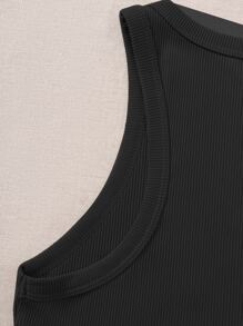 SHEIN Unity Áo hai dây Gân đan Khối Màu Giải trí - Đen và trắng - Xem 6