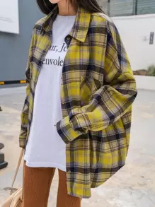 DAZY 蘇格蘭格紋前口袋落肩袖襯衫 - 彩色 - 查看 1