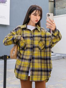 DAZY 蘇格蘭格紋前口袋落肩袖襯衫 - 彩色 - 查看 3