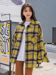 DAZY 蘇格蘭格紋前口袋落肩袖襯衫 - 彩色 - 查看 4