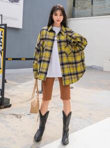 DAZY 蘇格蘭格紋前口袋落肩袖襯衫 - 彩色 - 查看 5