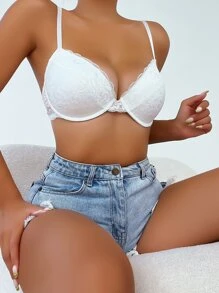 Elegant White Lace Bralette For Women Fantasy Style Slight Stretch Fabric - White - View 4