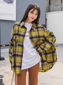 DAZY 蘇格蘭格紋前口袋落肩袖襯衫 - 彩色 - 查看 6