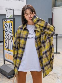 DAZY 蘇格蘭格紋前口袋落肩袖襯衫 - 彩色 - 查看 7