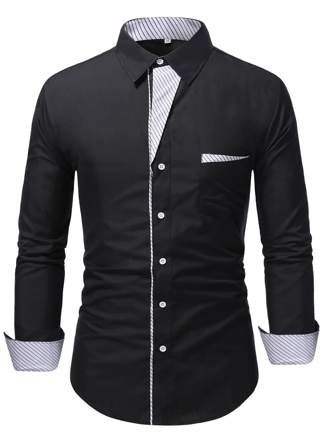 Manfinity Homme Men Striped Panel Pocket Front Shirt - Black - View 1