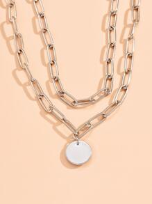 Round Charm Layered Necklace - Silver - View 3