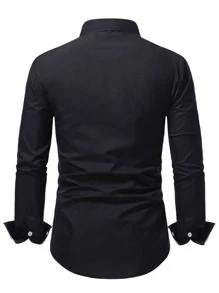 Manfinity Homme Men Striped Panel Pocket Front Shirt - Black - View 2