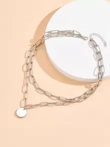 Round Charm Layered Necklace - Silver - View 2