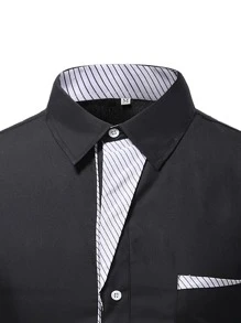 Manfinity Homme Men Striped Panel Pocket Front Shirt - Black - View 4